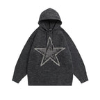 Hooded Knit Sweater with Star Jacquard Design