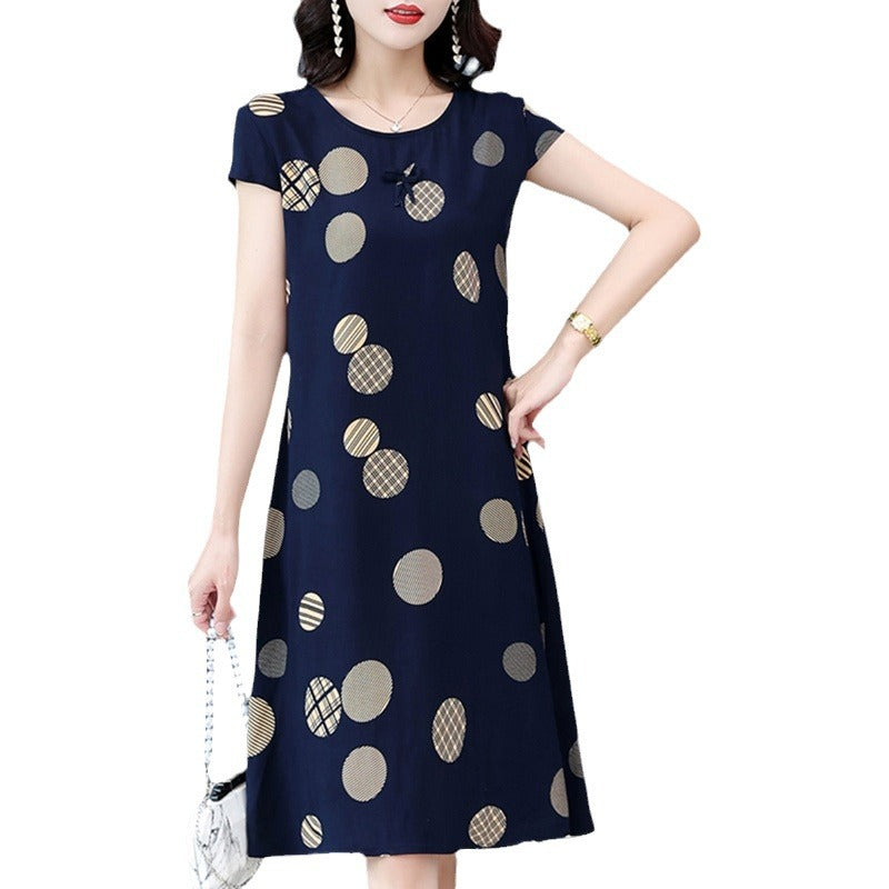2024 Floral Dress for Middle-Aged Women in Cotton Blend