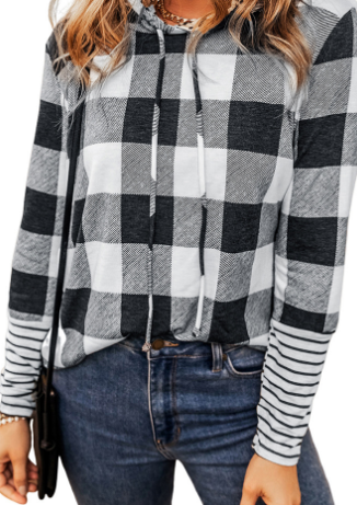 Women's Casual Plaid Stitching Hoodie | Streetwear