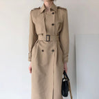 Double Breasted Nipped Waist Mid-Length Trench Coat
