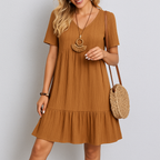 V-neck Short Sleeve Dress Summer Fashion Casual Loose Ruffled Dresses Beach Clothing Women