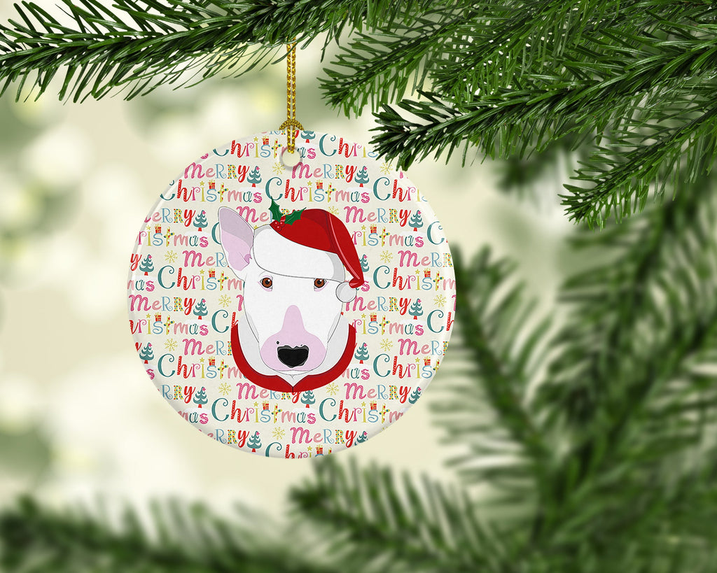 Bull Terrier Merry Christmas Ceramic Ornament