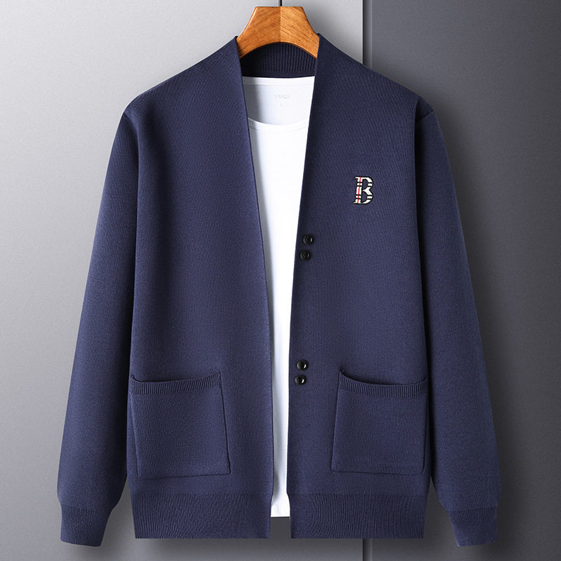 Men's Autumn Knitted Cardigan with Simple Embroidery