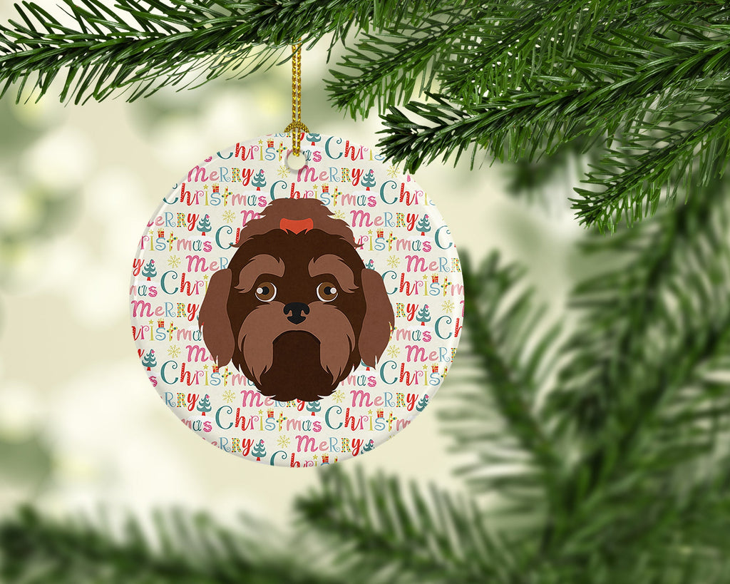 Russian Lapdog Merry Christmas Ceramic Ornament