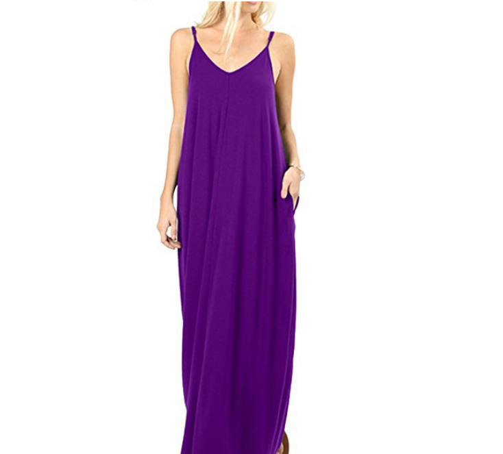 Sleeveless Maxi Dress with Pockets in Solid Color