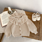Ruffled Bow Tie Knitted Coat for Baby Girls