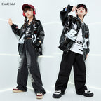 Boys Hip Hop Leather Jacket & Cargo Pants Set