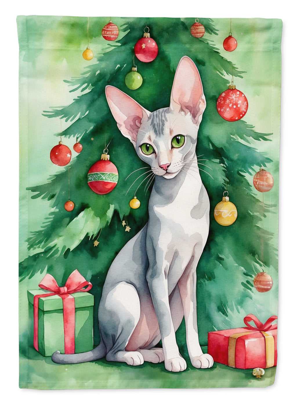 Oriental Shorthair Cat By the Christmas Tree Garden Flag