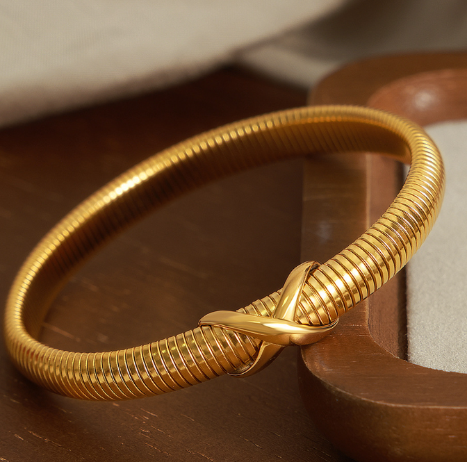 Gold Flex Snake Chain Knot Bangle Bracelet