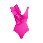 Hot Pink One-Shoulder Ruffle One-Piece Swimsuit
