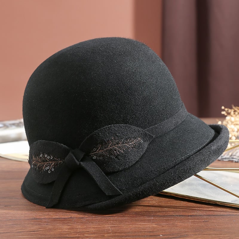 Women's Pure Wool Felt Hat | Embroidered Cap