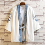 Men's Chinese Crane Embroidered Cardigan with 3/4 Sleeves