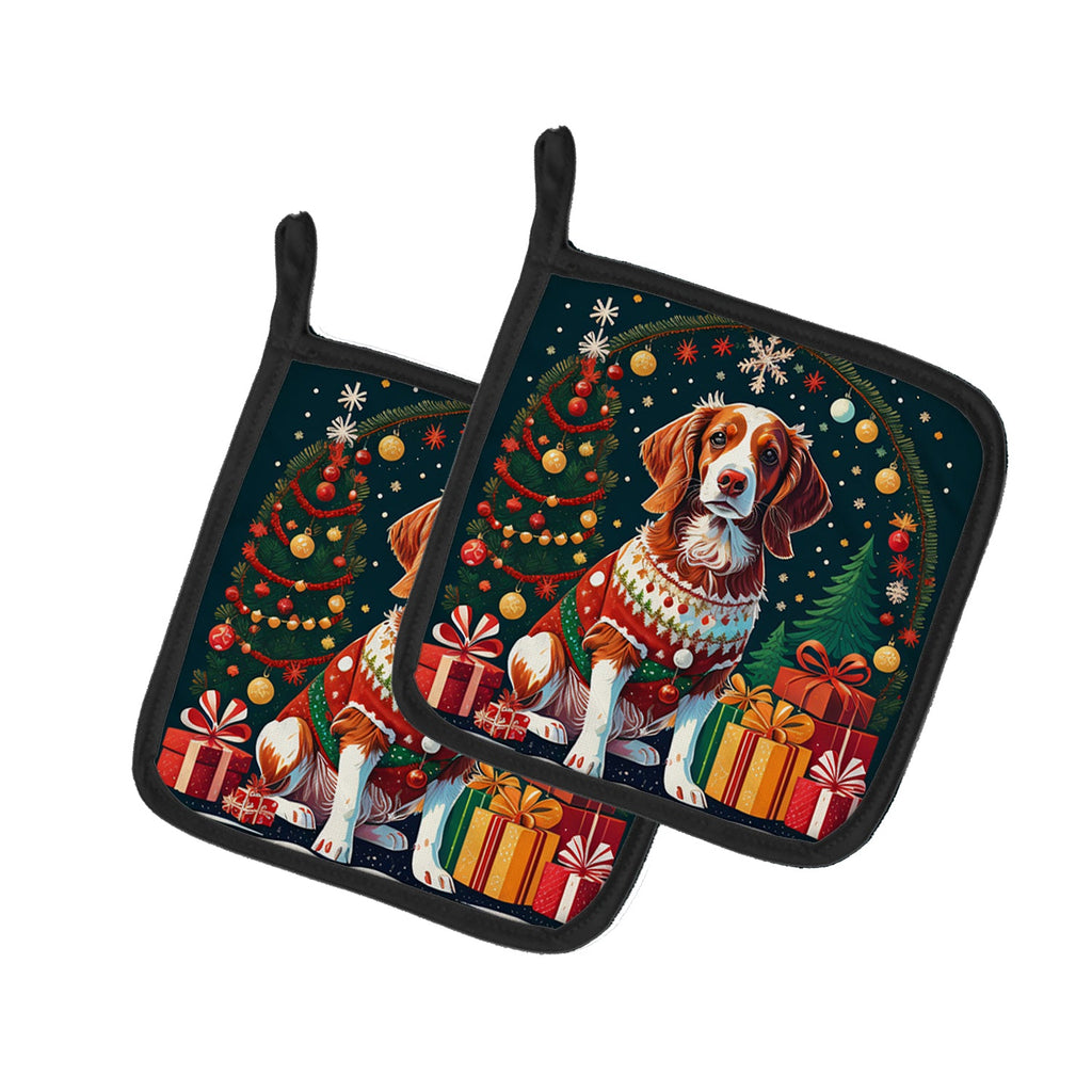 Brittany Spaniel Christmas Pair of Pot Holders
