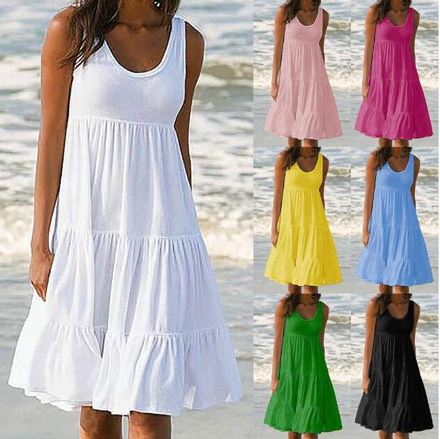 Sleeveless Round Neck Color Block Beach Dress