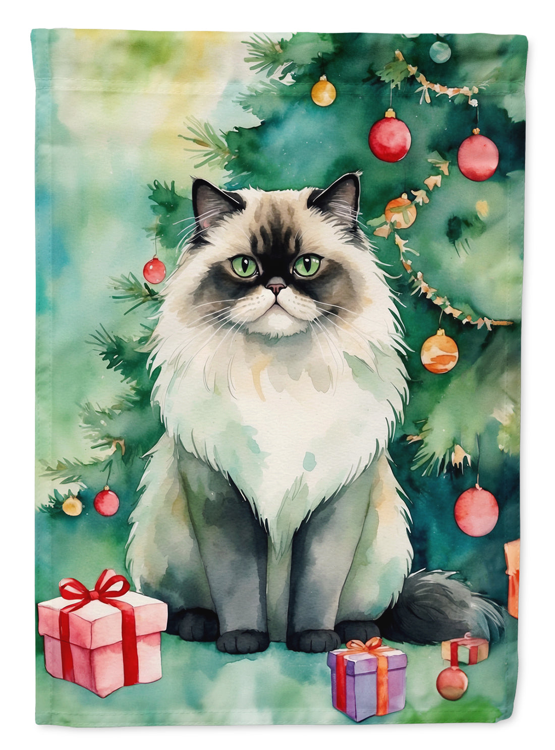 Himalayan Cat By the Christmas Tree Garden Flag