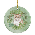 Corgi Puppy Red Christmas Wreath Ceramic Ornament
