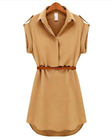 Chiffon Dress with Belt - Casual Style Dress