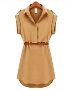 Chiffon Dress with Belt - Casual Style Dress