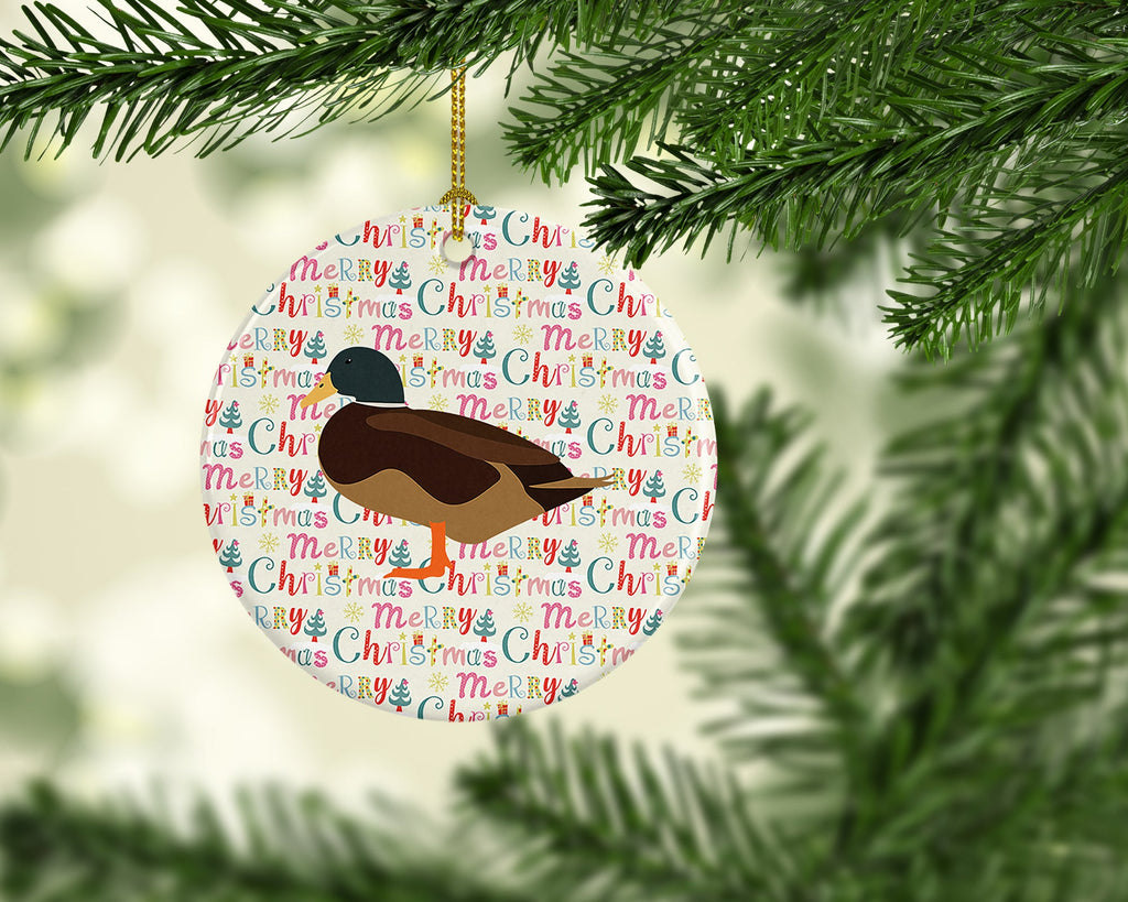 Silver Bantam Duck Christmas Ceramic Ornament