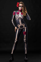 Halloween Skeleton Rose Bodysuit Cosplay Costume