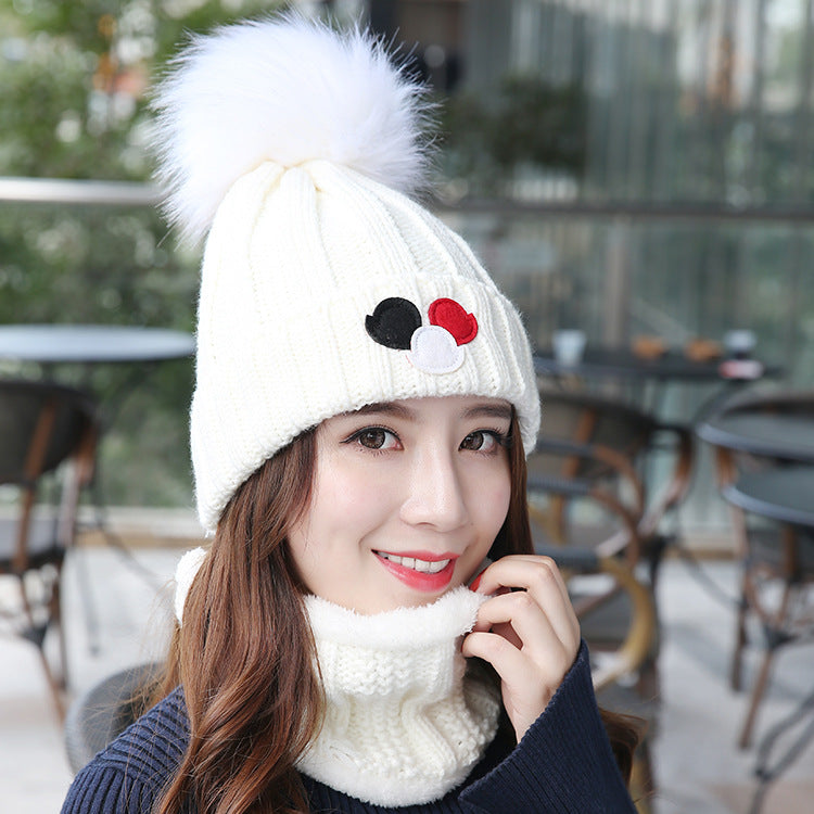 Versatile Women's Plush Knitted Wool Ball Hat | Embroidered Cap