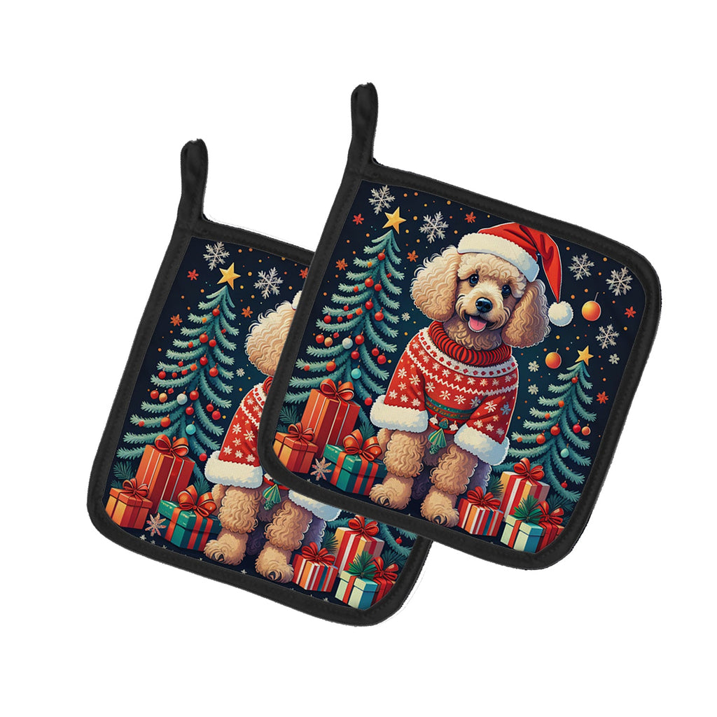Apricot Toy Poodle Christmas Pair of Pot Holders