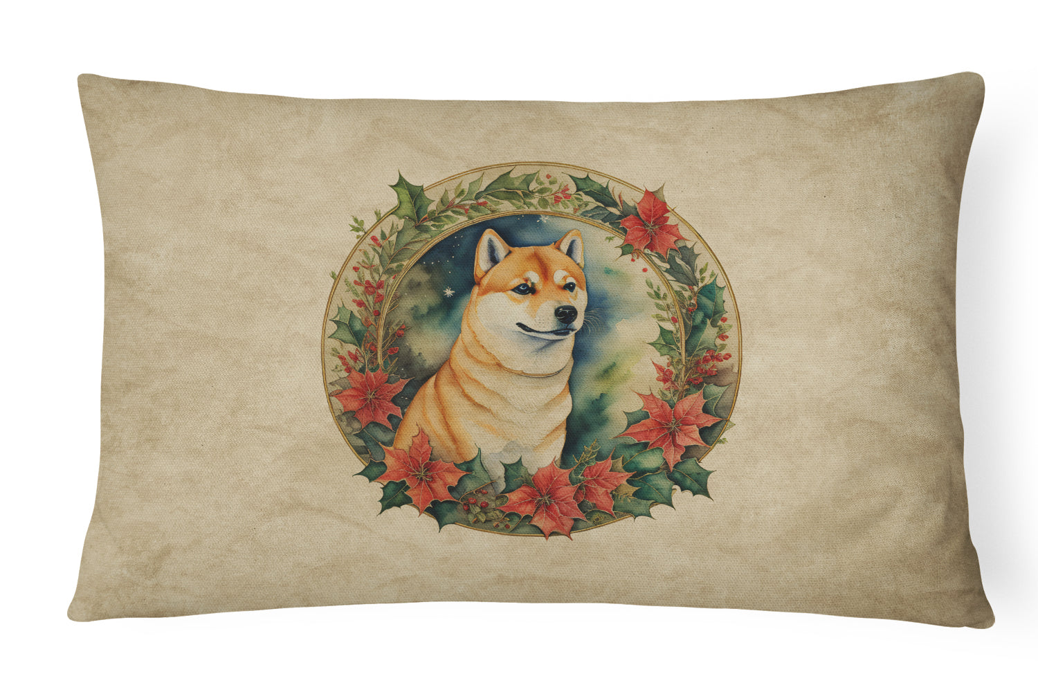Shiba Inu Christmas Flowers Throw Pillow