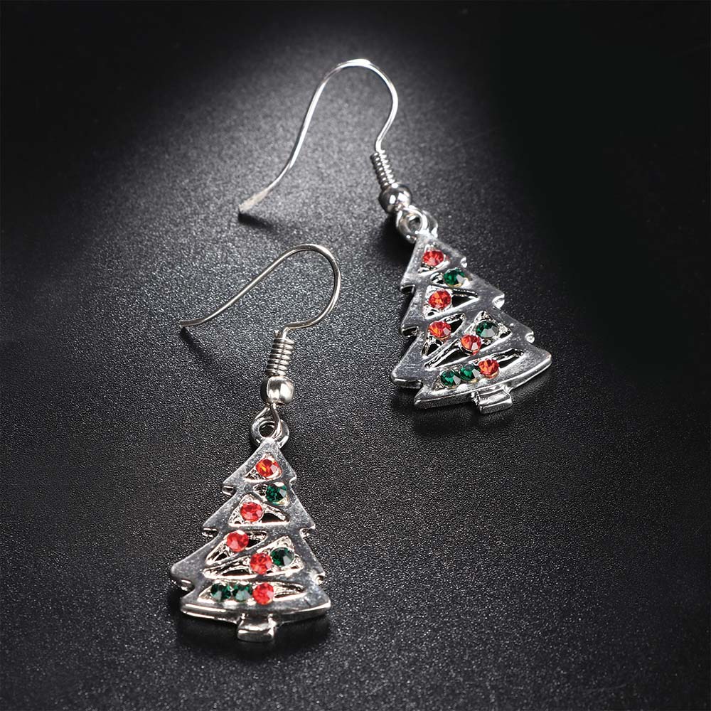 Christmas Tree Shaped Earrings with Red and Clear Crystals