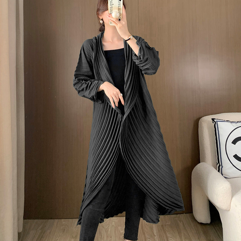 "Manual Crimping Long Female Trench Coat"