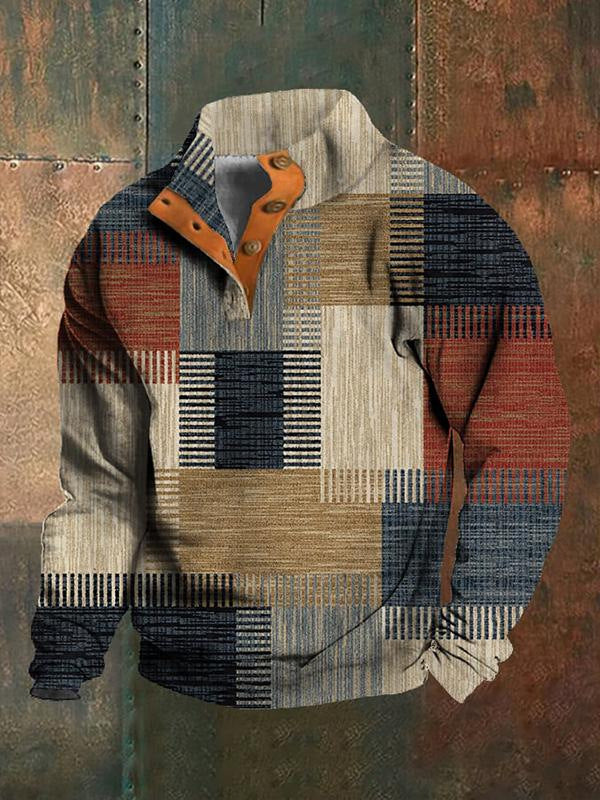 Men's Zipper Sweater with Digital Print for Spring/Fall