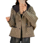 Vintage Plaid Hooded Women's Sweater Jacket Cardigan