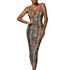 Leopard Snake Print Bodycon Maxi Dress for Parties