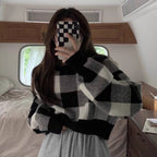 Women's Slim Fit Plaid Sweater with Contrast Colors