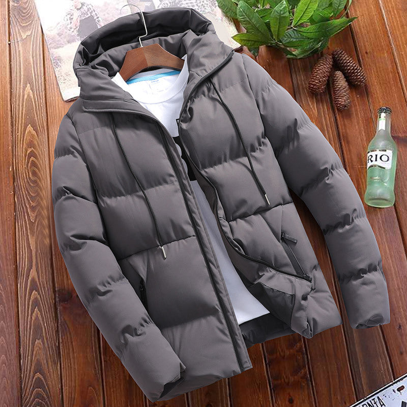 Men's Hooded Padded Coat in Solid Colors for Winter