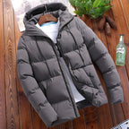 Men's Hooded Padded Coat in Solid Colors for Winter