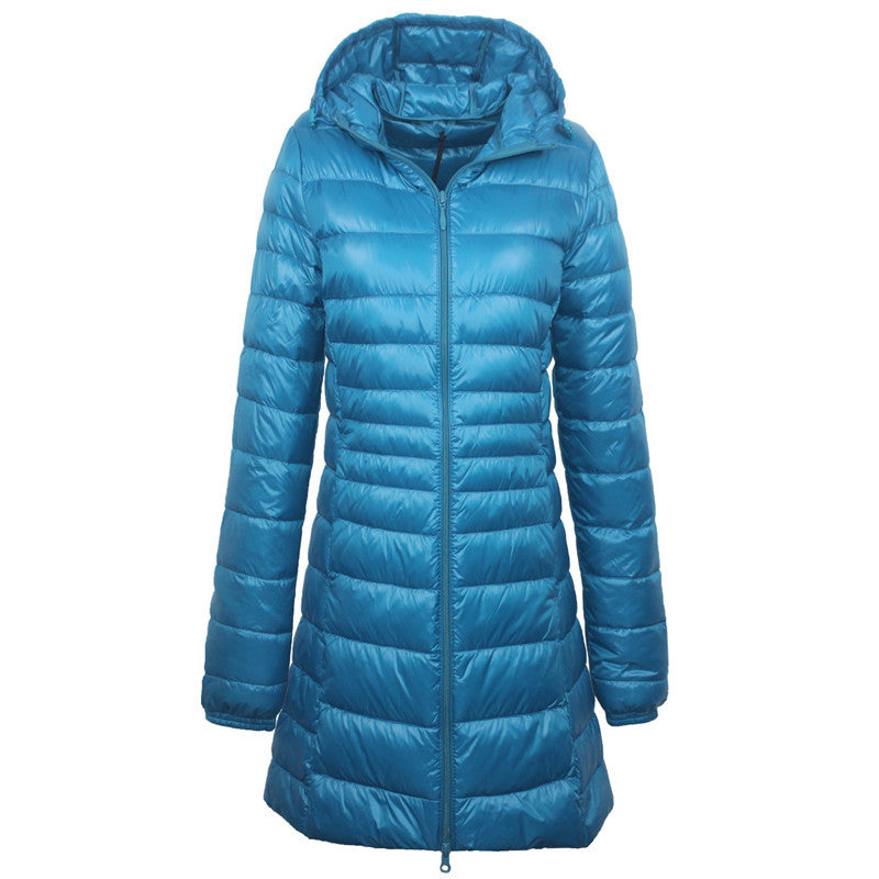 Mid-Length Lightweight Hooded Down Jacket Plus Size
