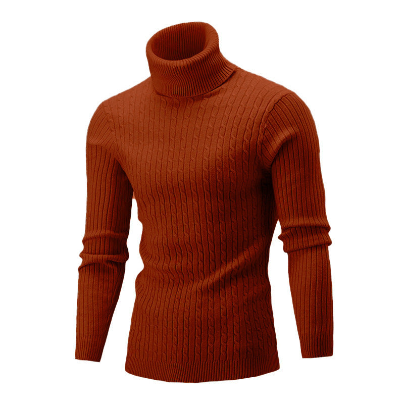 Men's Casual Sweater with High Neck and Long Sleeves