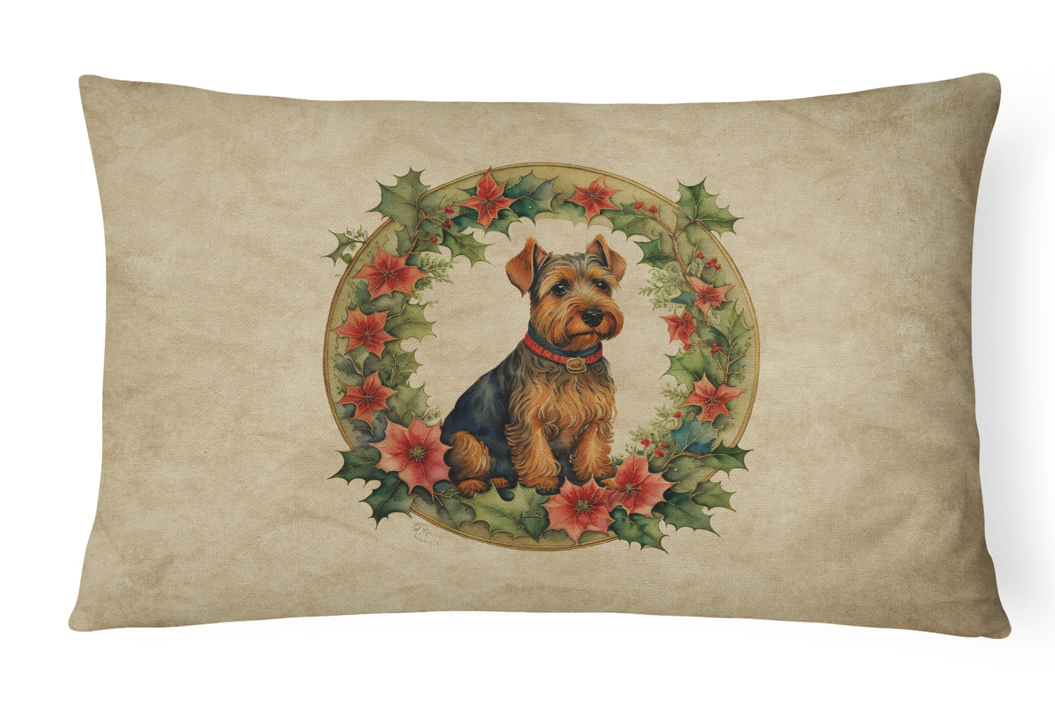Welsh Terrier Christmas Flowers Throw Pillow