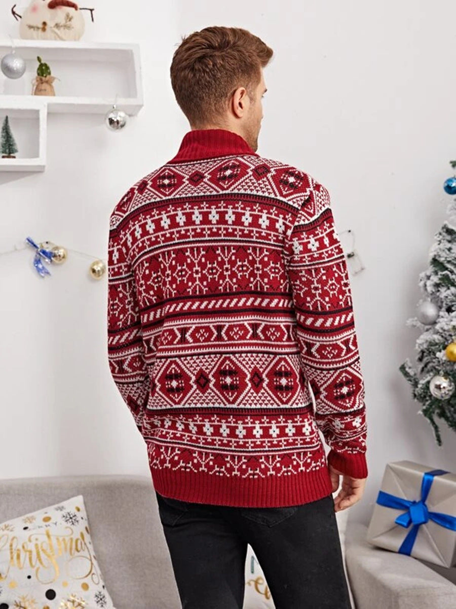 Men's Knit Christmas Elk Lapel Sweater Pullover 2021 | Streetwear