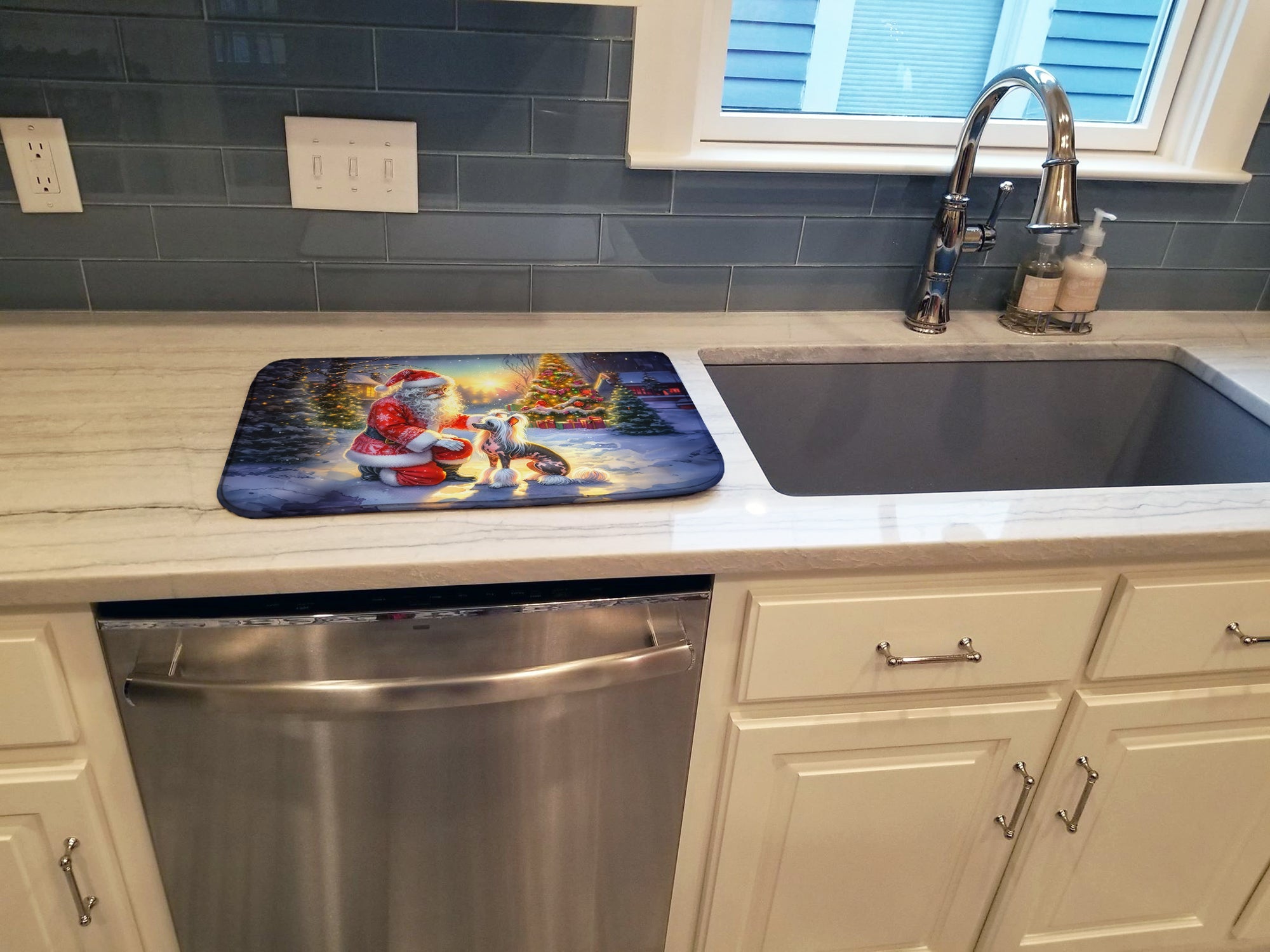 Chinese Crested and Santa Claus Dish Drying Mat