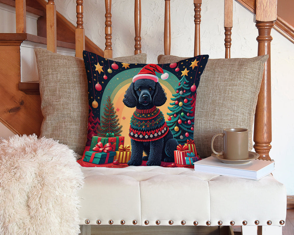 Black Poodle Christmas Throw Pillow