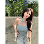 Women's Slim Fit Sleeveless Mesh Back Halter Top