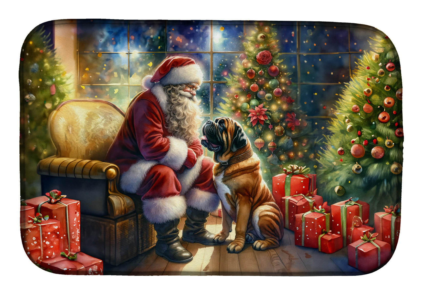 Bullmastiff and Santa Claus Dish Drying Mat