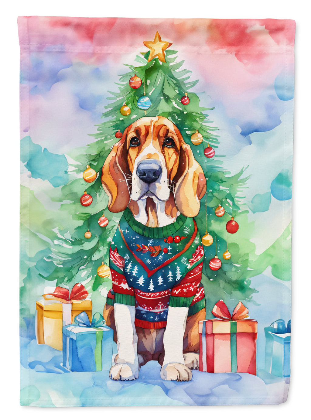 Basset Hound Christmas House Flag