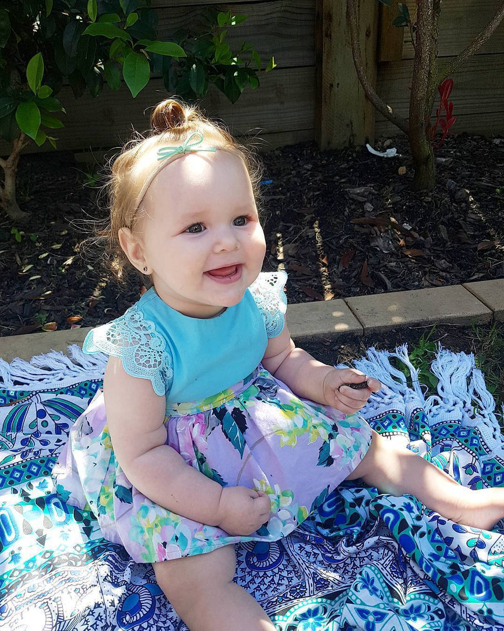 Summer Floral Lace Back Bodysuit Dress for Baby Girls