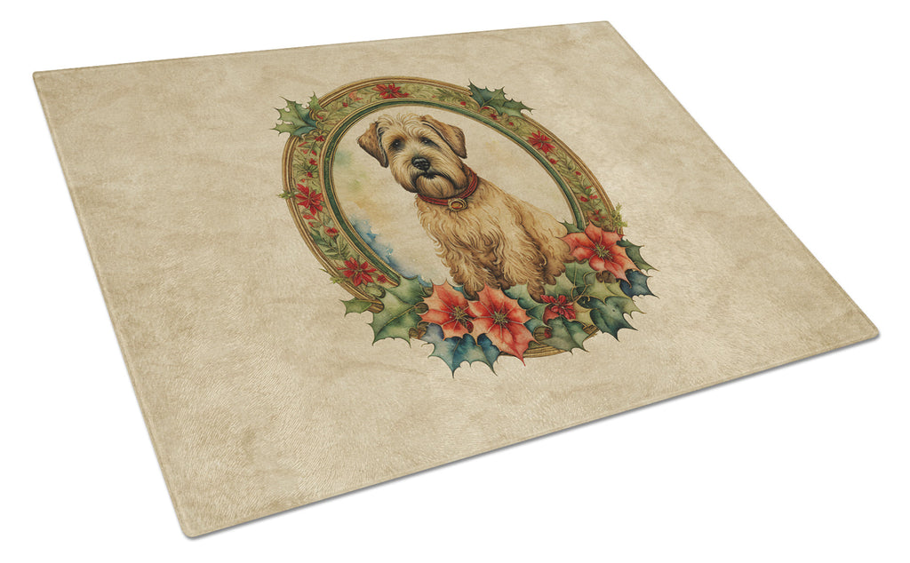 Wheaten Terrier Christmas Flowers Glass Cutting Board