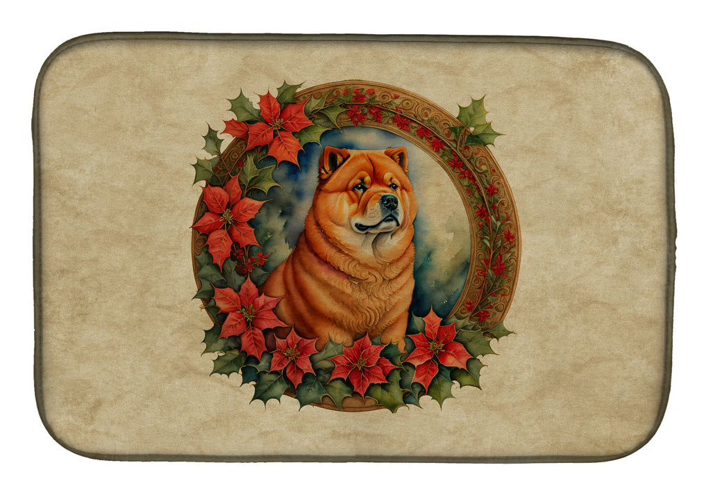 Chow Chow Christmas Flowers Dish Drying Mat