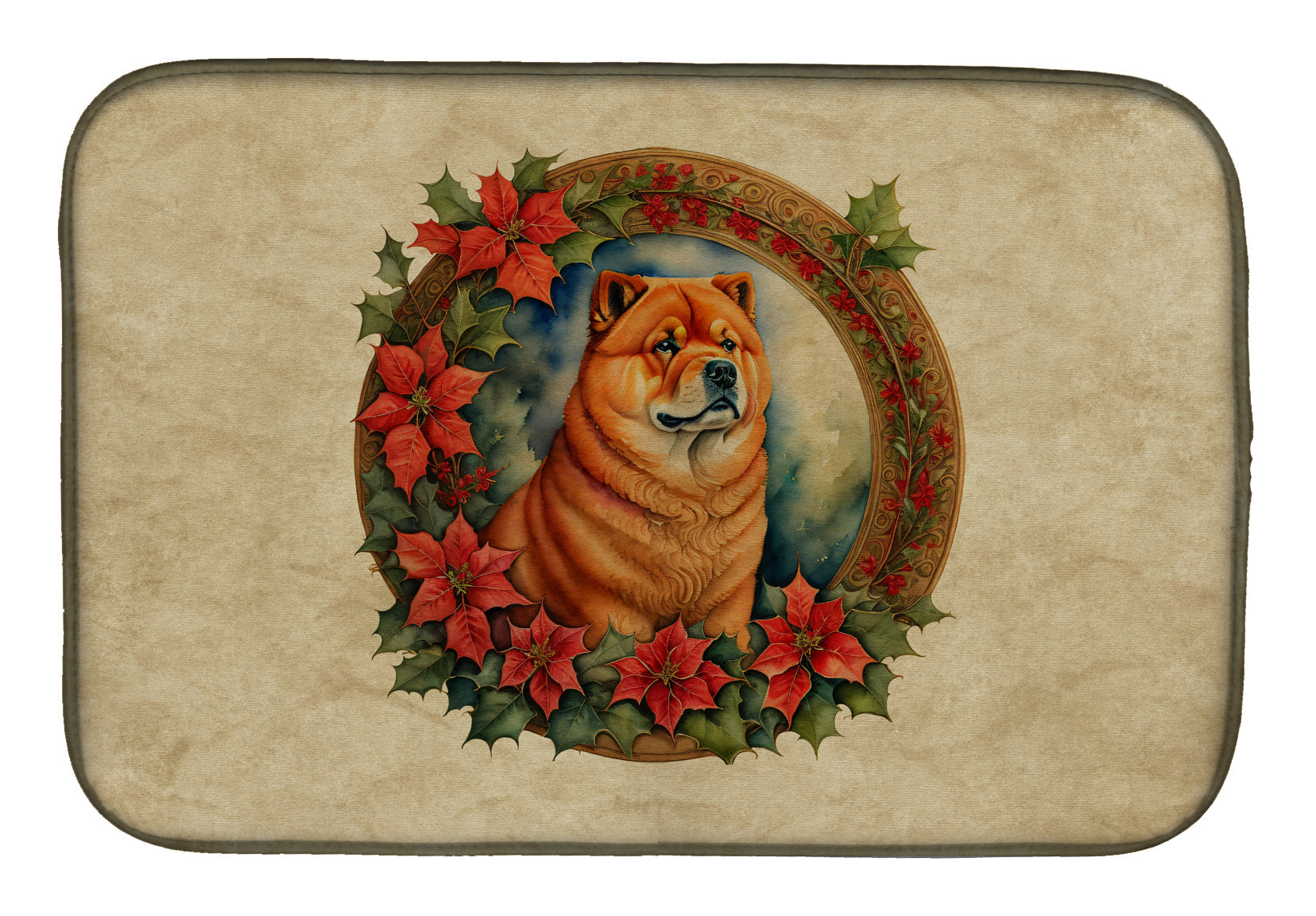 Chow Chow Christmas Flowers Dish Drying Mat