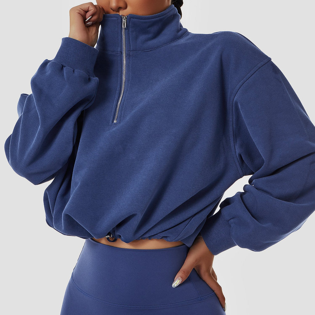 Women's Loose Long Sleeve Zipper Sweatshirt for Running | Streetwear