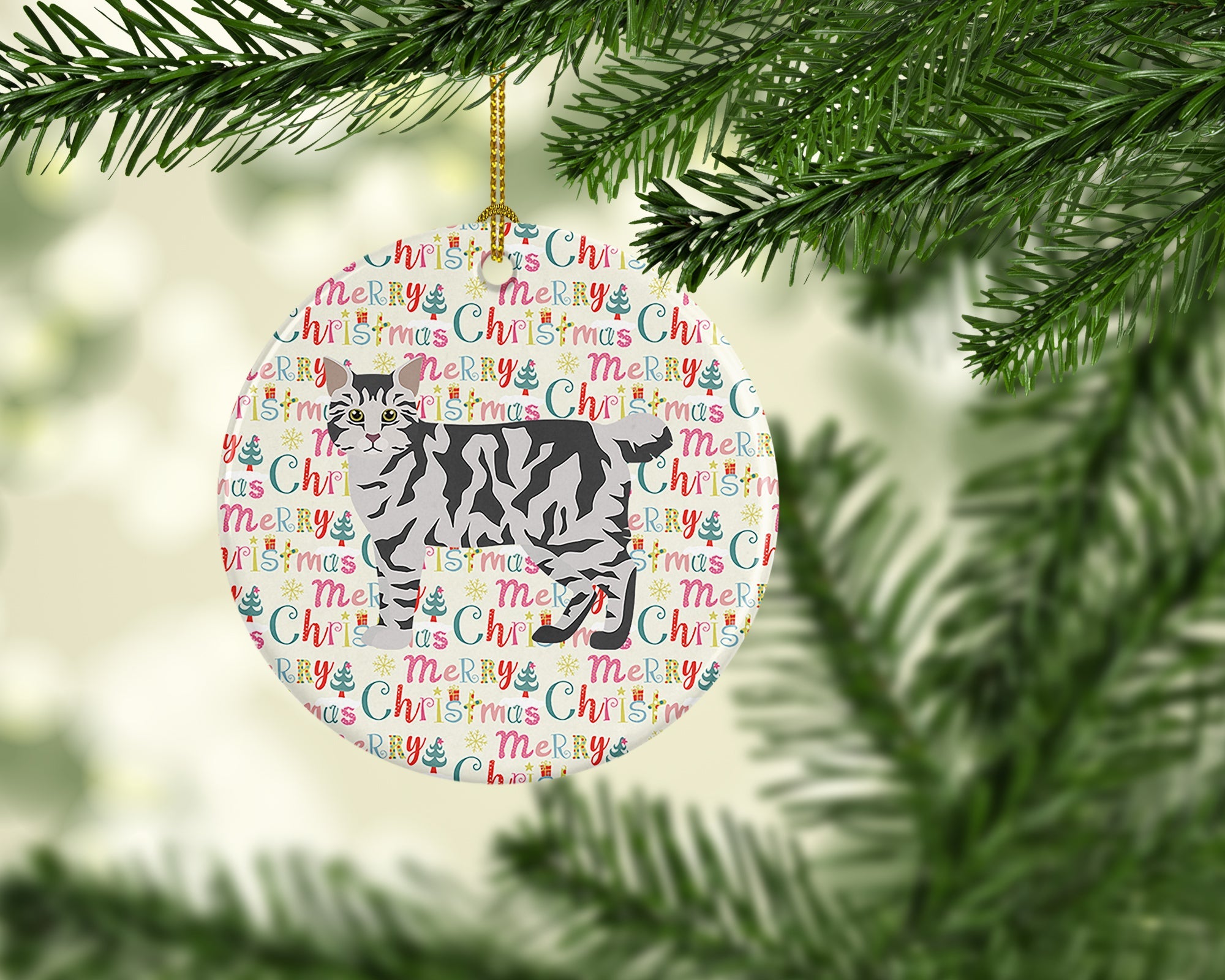 American Bobtail #1 Cat Christmas Ceramic Ornament